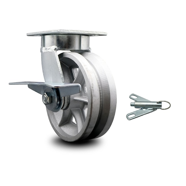 6 Inch Kingpinless V Groove Semi Steel Wheel Caster with Brake and Swivel Lock